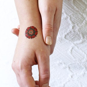 2 small red flower temporary tattoos | small temporary tattoo | floral temporary tattoos | flower temporary tattoo | red temporary tattoo