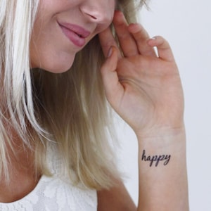 Happy temporary tattoo set | typography temporary tattoo | typography gift idea | small wrist tattoo | word temporary tattoo | girl gift