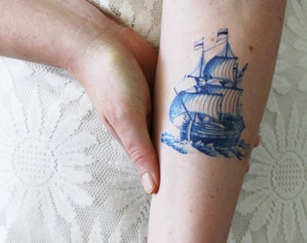 Delft Blue ship temporary tattoo | Delft Blue temporary tattoo | boat temporary tattoo | sailor temporary tattoo | something blue wedding