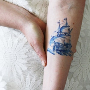 Delft Blue Ship Temporary Tattoo – Nautical Boat Design for Wedding or Festival