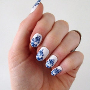 Delft Blue Flower Waterslide Nail Decals DIY Nail Art Floral Nail Stickers Waterslide Nail Transfers something blue wedding Gift image 6
