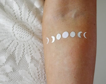 Gold and silver | white moon phase temporary tattoo | boho temporary tattoo | moon tattoo | gold tattoo | festival tattoo | Gift