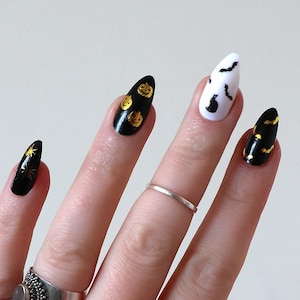 Halloween Waterslide Nail Decals DIY Nail Art Gold and black Pumpkin, Ghost & Bat Nail Stickers Gift image 3