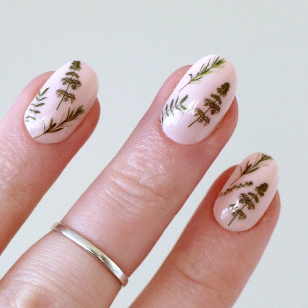 Groene bladeren waterglijbaan nagelstickers | Blad nagelstickers | Op de natuur geïnspireerde nagels | DIY-nagelkunst | Geschenk