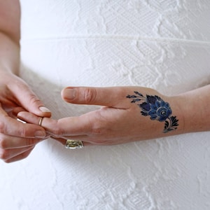 Delft Blue flower temporary tattoo | delft blue temporary tattoo | something blue wedding | floral temporary tattoo | festival accessoire