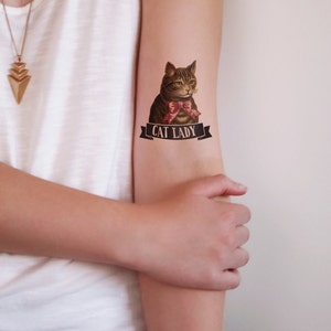 Cat lady temporary tattoo cat temporary tattoo cat lady tattoo cat lady gift idea cat gift idea cat accessoire cat jewelry image 1