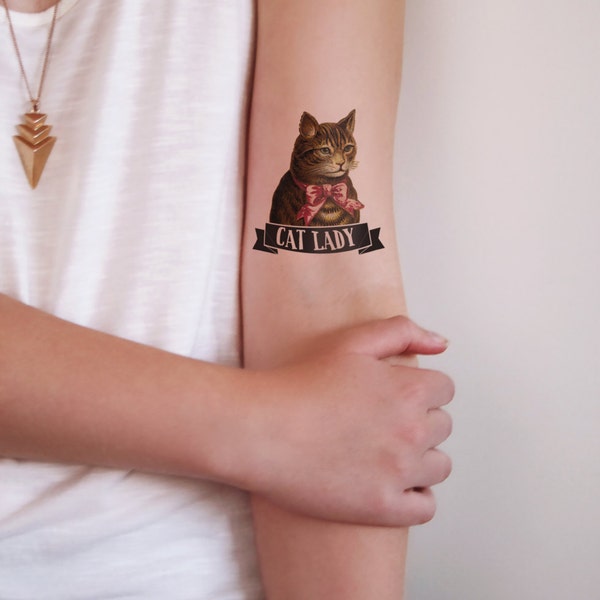 Tatouage temporaire femme chat | tatouage temporaire chat | tatouage dame chat | idée cadeau pour femme chat | idée cadeau chat | accessoire pour chat | bijoux chat