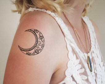 Mond temporäres Tattoo | Wachsender Mond Tattoo | Mondtattoo | Mondschmuck | Boho-Tattoo | Boho temporäres Tattoo | Boho-Geschenk | Fest | Geschenk