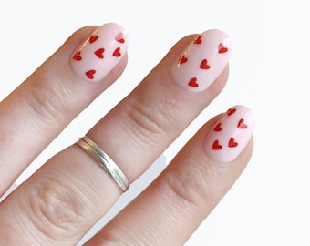 Decalcomanie per unghie con scivolo acquatico con cuori rossi / Nail Art fai da te / Adesivi per unghie di San Valentino / Disegni per unghie romantici / Regalo