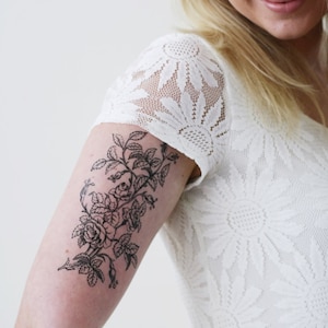 Grote tijdelijke tattoo met bloemen | Tijdelijke tattoo bloem | tijdelijke boho-tattoo | tijdelijke boho-tattoo | boho-cadeau-idee | Boho cadeau