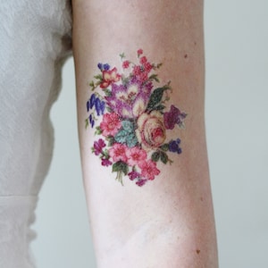 Colorful vintage floral temporary tattoo vintage temporary tattoo flower temporary tattoo bohemian temporary tattoo fake tattoo image 4