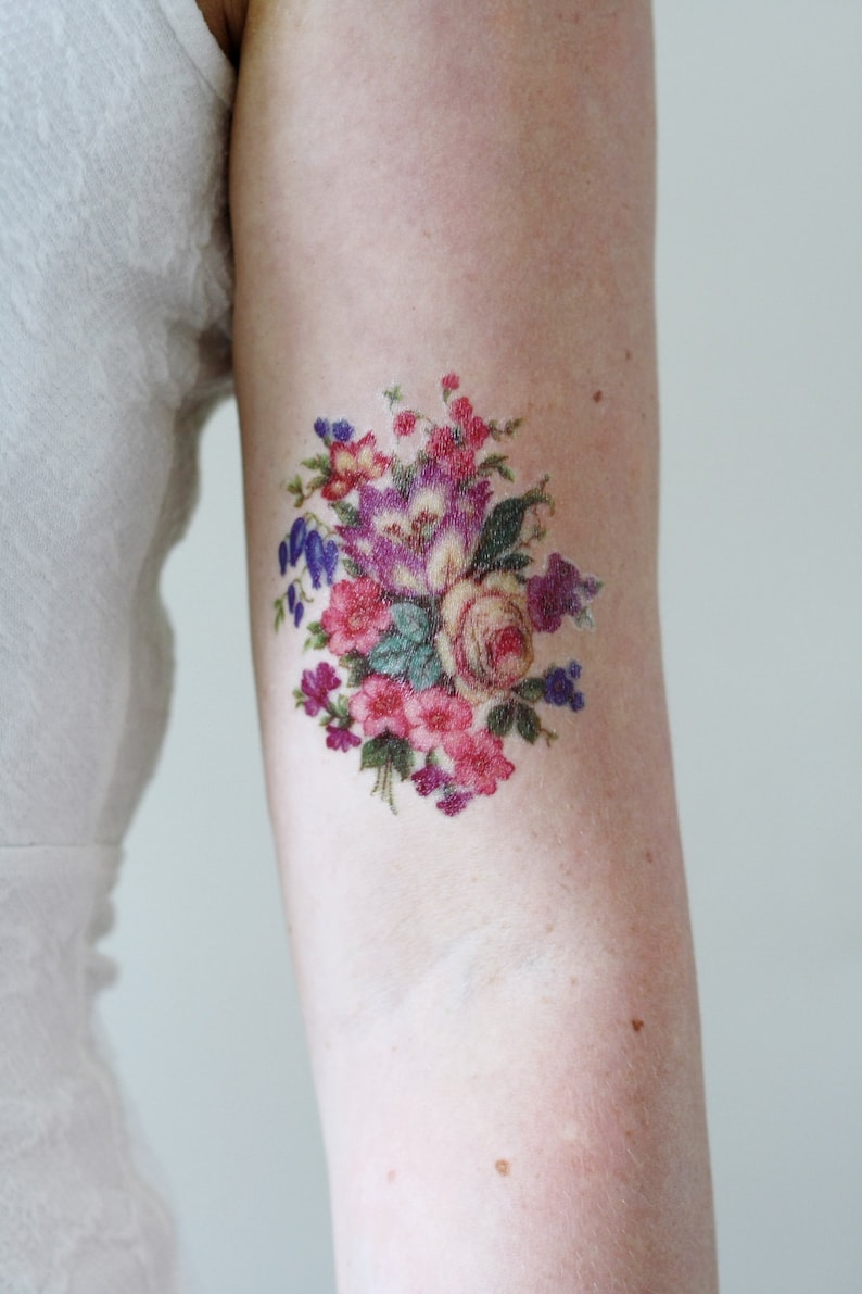 Colorful vintage floral temporary tattoo vintage temporary tattoo flower temporary tattoo bohemian temporary tattoo fake tattoo image 4