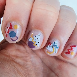 80's pattern Waterslide Nail Decals | DIY Nail Art | Eighties shapes Nail Stickers | Colorful contemporary Nails | Abstract Nail Art Gift