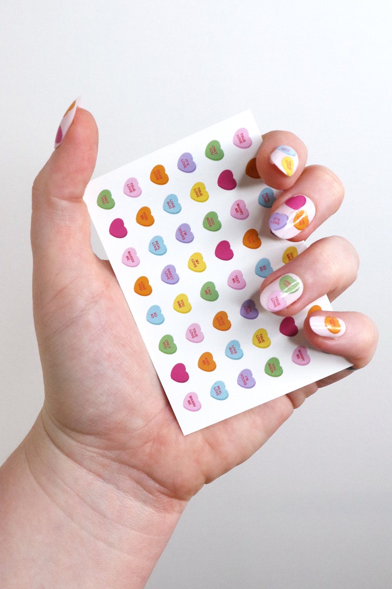 Gesprek hart waterglijbaan nagel stickers DIY-nagelkunst Valentijnsdag nagelstickers Hartvormige snoepnagels Geschenk afbeelding 5