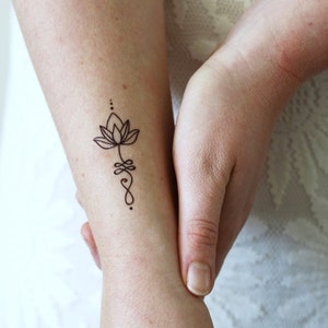 Unalome lotus temporary tattoo set of two | bohemian temporary tattoo | unalome tattoo | lotus tattoo | lotus fake tattoo | boho gift idea