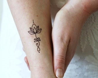 Unalome lotus temporary tattoo set of two | bohemian temporary tattoo | unalome tattoo | lotus tattoo | lotus fake tattoo | boho gift idea