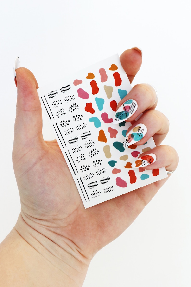 Modern art waterslide nail decals | Art nail decals | Modern art nail decals | colorful nail decals | Gift | Beauty image 5