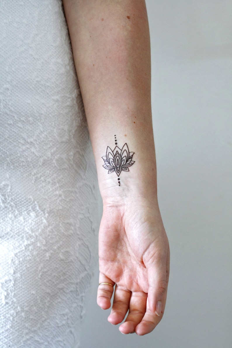 Small lotus temporary tattoo bohemian temporary tattoo boho tattoo lotus tattoo lotus fake tattoo boho gift idea Gift image 3