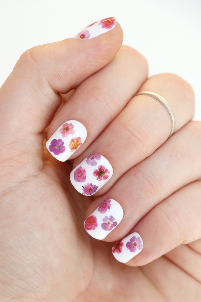 Pink Flowers Waterslide Nail Decals DIY Nail Art Floral Nail Stickers Spring Nail Decals Gift image 1