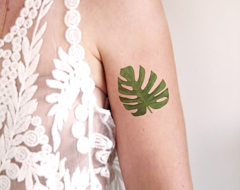 Monstera Deliciosa leaf temporary tattoo | Monstera temporary tattoo | floral temporary tattoo | green leaf temporary tattoo | Gift