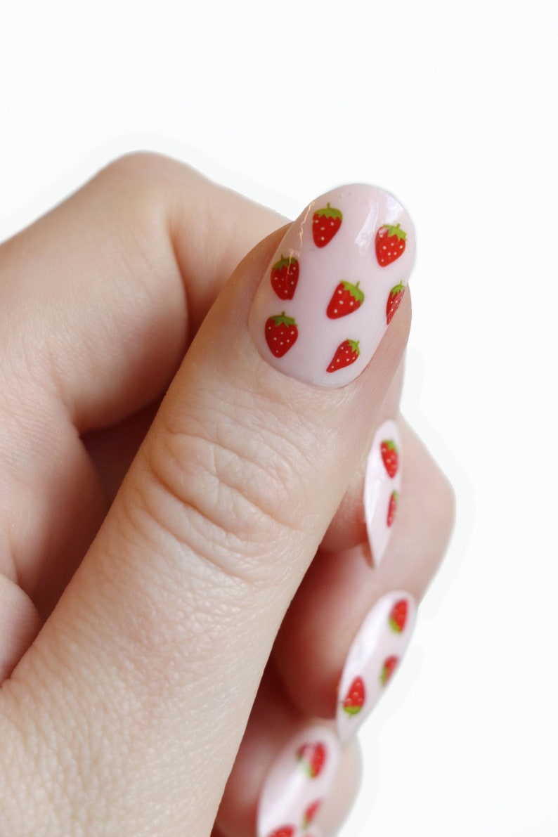 Strawberry Nail Decals Fruit Nail Stickers Cute Summer Nails DIY Nail Art Gift image 1