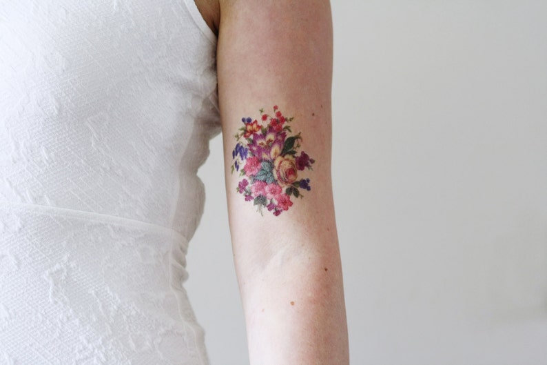 Colorful vintage floral temporary tattoo vintage temporary tattoo flower temporary tattoo bohemian temporary tattoo fake tattoo image 5