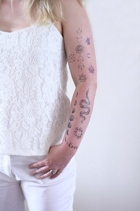 Amazon.com : Tazimi 12 Sheets Large Black Temporary Tattoos for  Women-Butterfly Lace Mandala Flower Tattoos Adults Kit Fake Tattoos Half  Arm Hand Body Art : Beauty & Personal Care
