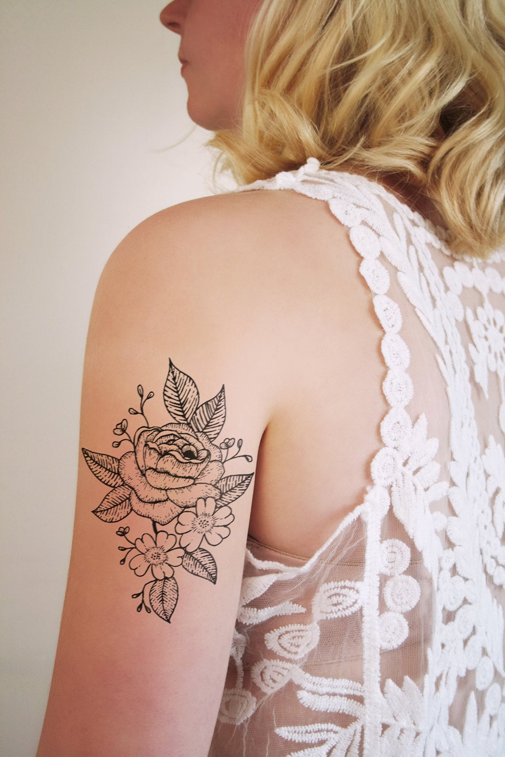 Floral Temporary Tattoo / Rose Temporary Tattoo / Rose Tattoo - Etsy