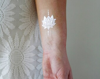 Silver And White Lotus Temporary Tattoo Boho Temporary Etsy