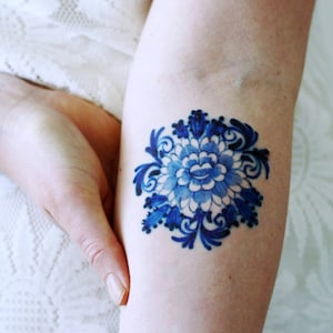 Delft Blue temporary tattoo floral temporary tattoo flower temporary tattoo blue gift idea something blue boho temporary tattoo image 2