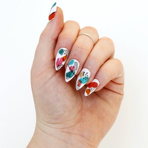 Modern art waterslide nail decals | Art nail decals | Modern art nail decals | colorful nail decals | Gift | Beauty image 4
