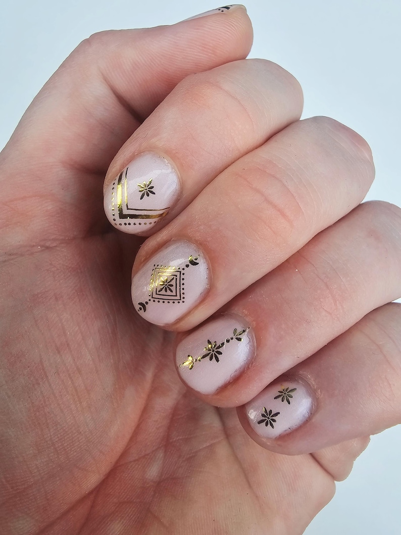 Bohemian Boho Gold Shapes Nail Decals | Geometric Nail Art | Boho Patterns | Water Slide Decals | Gift idea for Festival Lovers