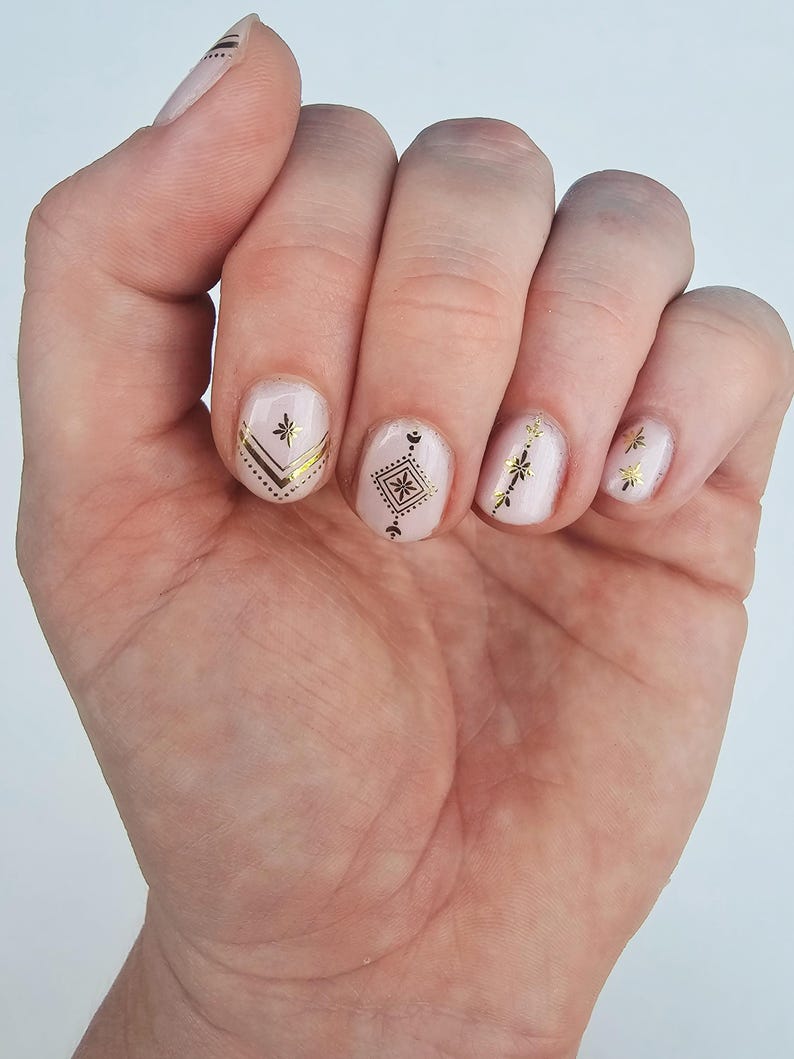 Bohemian Boho Gold Shapes Nail Decals | Geometric Nail Art | Boho Patterns | Water Slide Decals | Gift idea for Festival Lovers