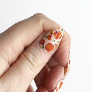 Pumpkin Waterslide Nail Decals DIY Nail Art Halloween Nail Stickers Orange and Green Pumpkin Nails Thanksgiving Nail Art Gift image 4