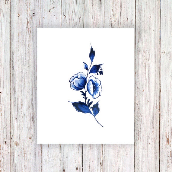 花柄アート素材 ネイビーブルー フランス人デザイン 花柄アート素材