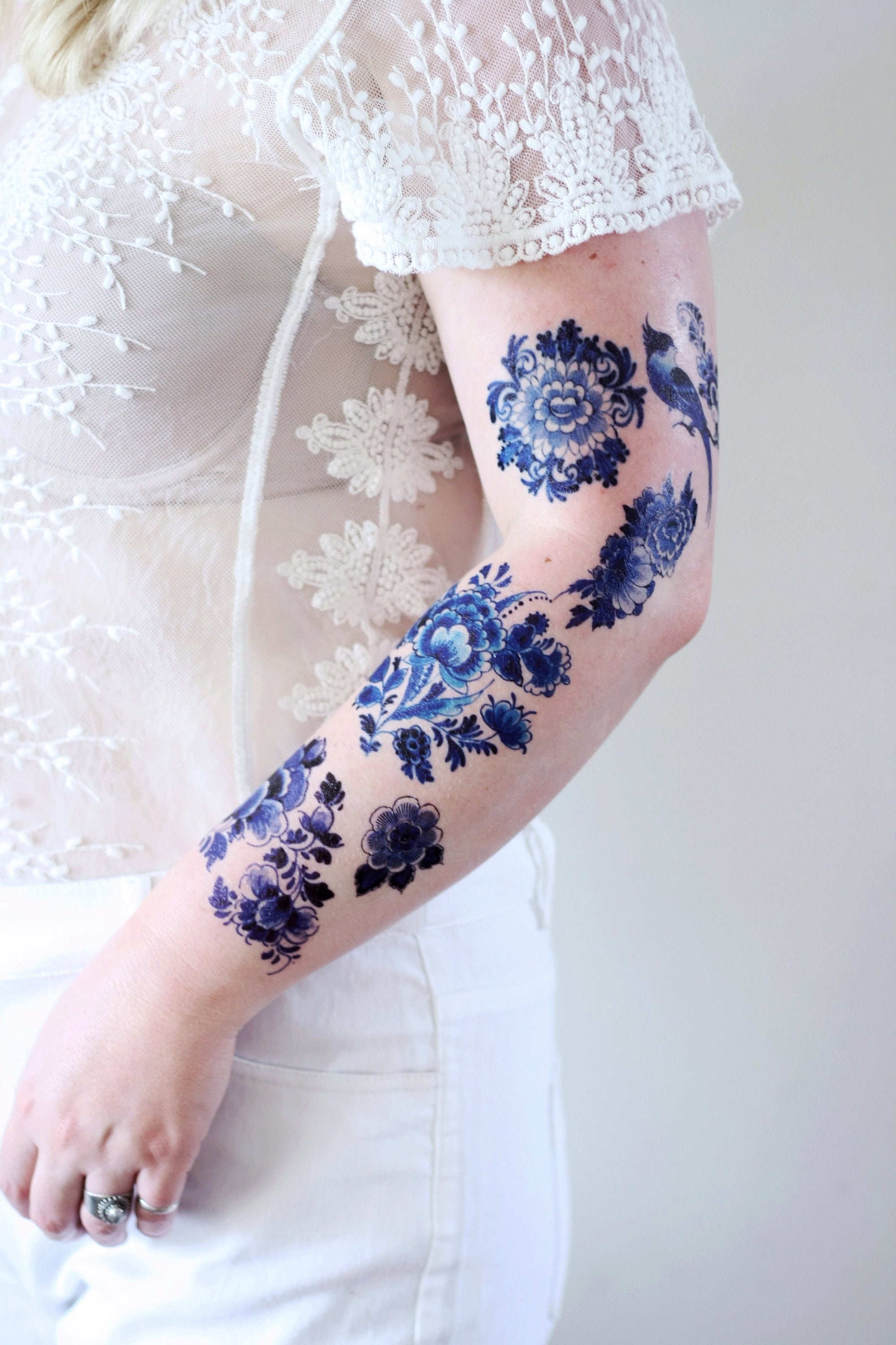 Delft Blue Temporary Tattoo Set Blue Floral Temporary Etsy Delft Blue Temporary Tattoo Set Blue Floral Temporary Etsy