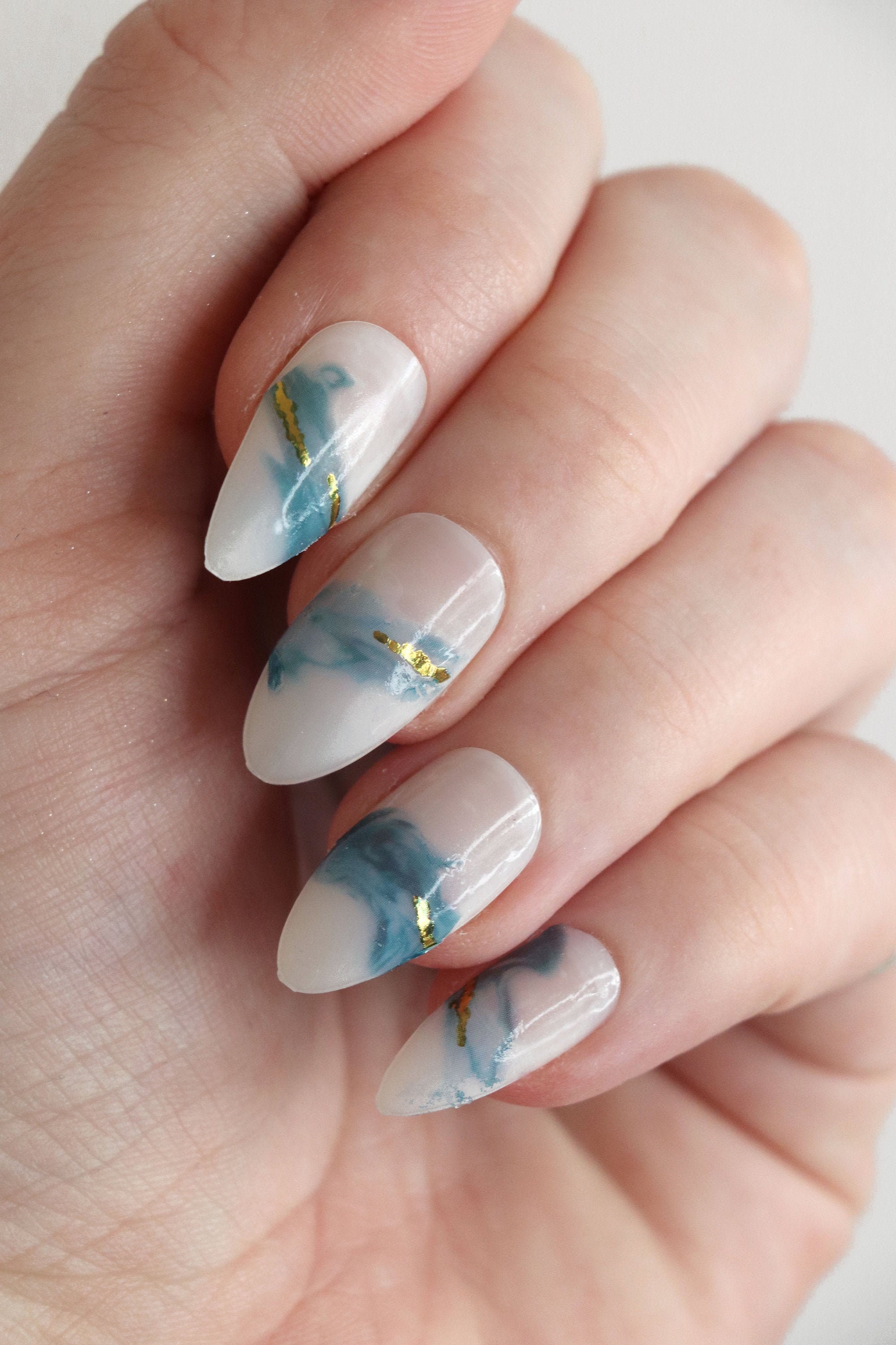 Blue and Gold Watercolor Waves Waterslide Nail Decals / - Etsy