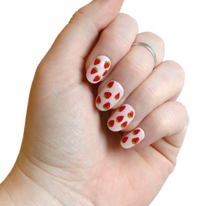 Decalcomanie per unghie alla fragola / Adesivi per unghie alla frutta / Unghie estive carine / Nail Art fai da te / Regalo immagine 3