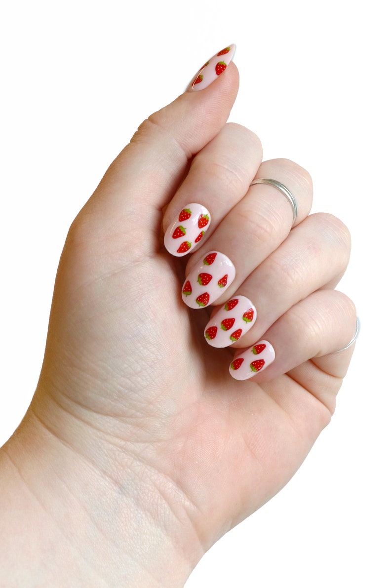 Decalcomanie per unghie alla fragola / Adesivi per unghie alla frutta / Unghie estive carine / Nail Art fai da te / Regalo immagine 3