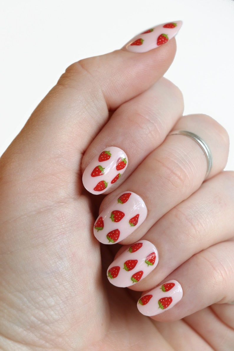 Strawberry Nail Decals Fruit Nail Stickers Cute Summer Nails DIY Nail Art Gift image 6