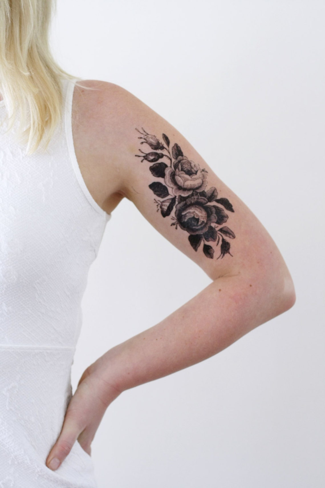 Large Floral Temporary Tattoo / Rose Temporary Tattoo / Flower Etsy