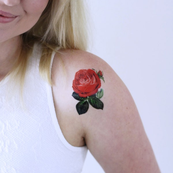 Petite rose tatouage temporaire | petit tatouage temporaire | tatouage temporaire floral | tatouage temporaire fleur | tatouage temporaire vintage | floral