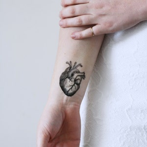 Human heart temporary tattoo vintage temporary tattoo heart temporary tattoo love temporary tattoo lovers gift idea vintage heart image 5