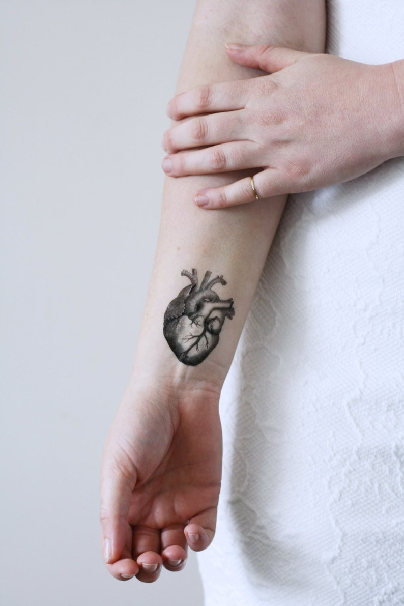 Human heart temporary tattoo vintage temporary tattoo heart temporary tattoo love temporary tattoo lovers gift idea vintage heart image 5