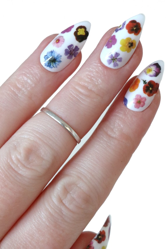 Colorful flowers waterslide nail decals | flower water slide nail decals | floral nail art | dried flower nail stickers | nails | rainbow