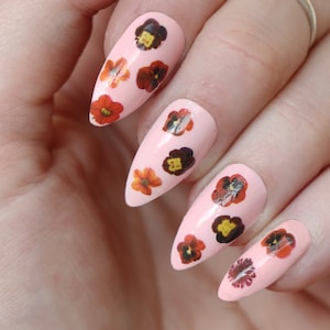 Red flowers waterslide nail decals | flower nail decals | nail art | dried flower nail decals | flower nails | Gift | Beauty | Self Care