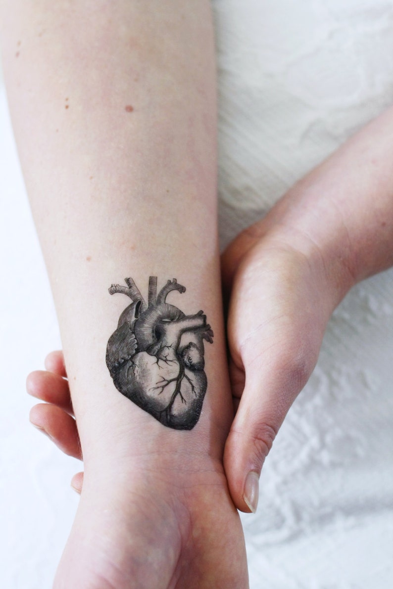 Human heart temporary tattoo vintage temporary tattoo heart temporary tattoo love temporary tattoo lovers gift idea vintage heart image 1