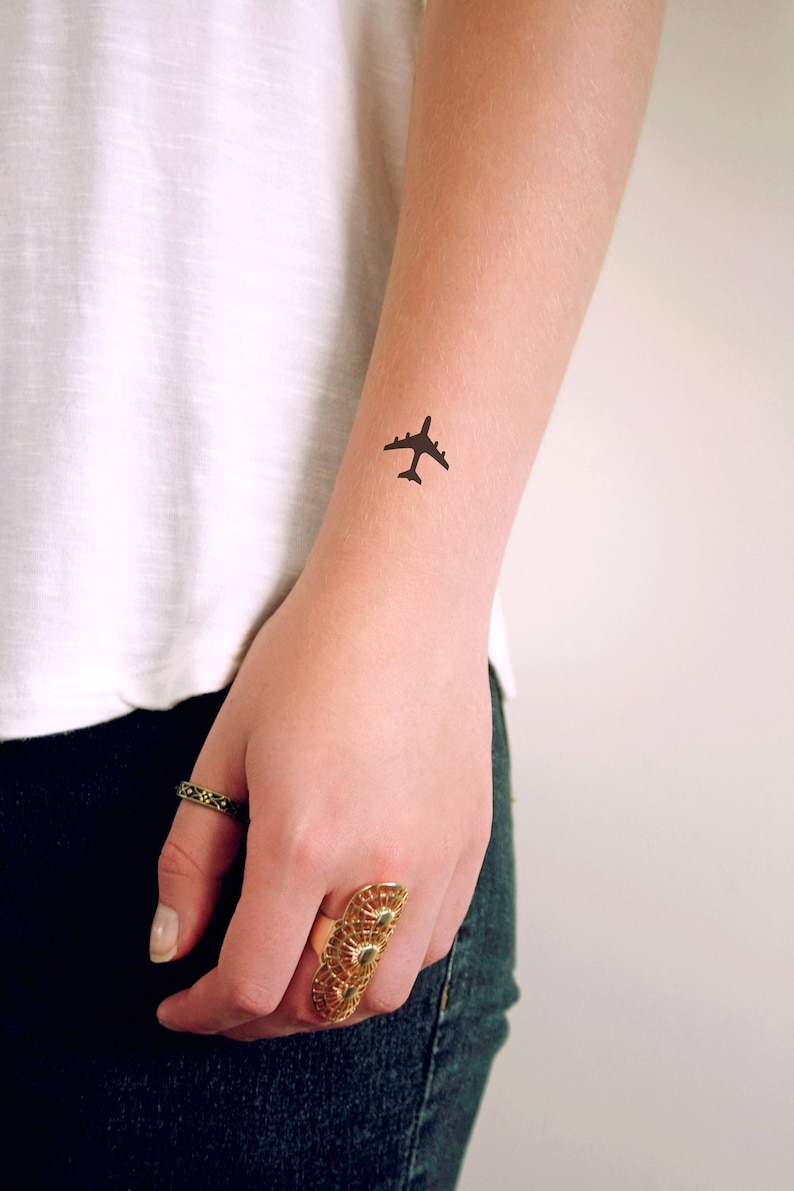 Tatuaggio temporaneo aereo/tatuaggio temporaneo piccolo/tatuaggi temporanei da viaggio/tatuaggio aereo/tatuaggio voglia di viaggiare/regalo per viaggiatori/regalo immagine 1