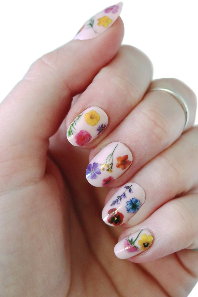 Colorful flowers waterslide nail decals flower water slide nail decals floral nails rainbow flower nail stickers dried flowers image 3