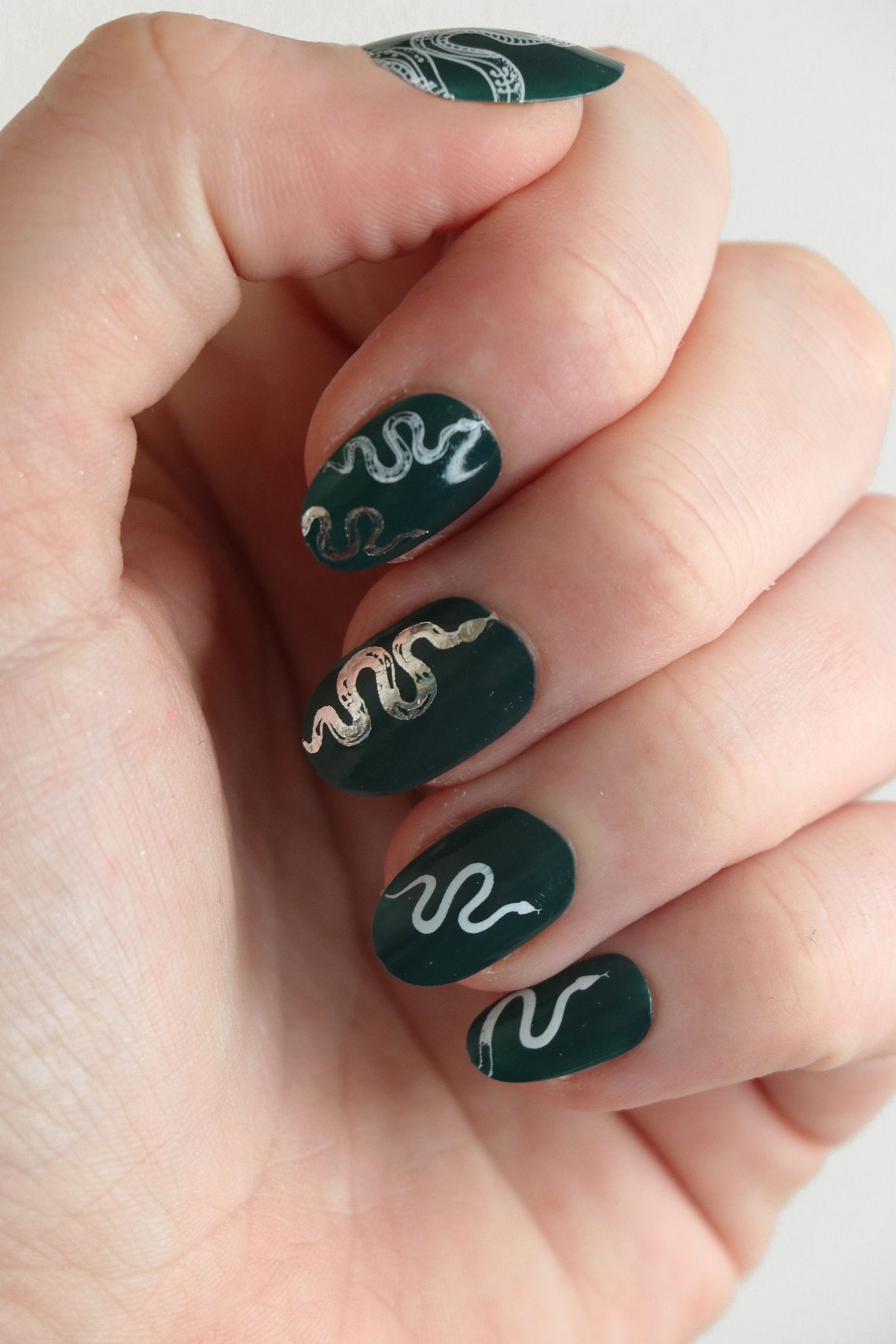 White and Silver Snake Nail Decals Serpentine Nail Art Etsy